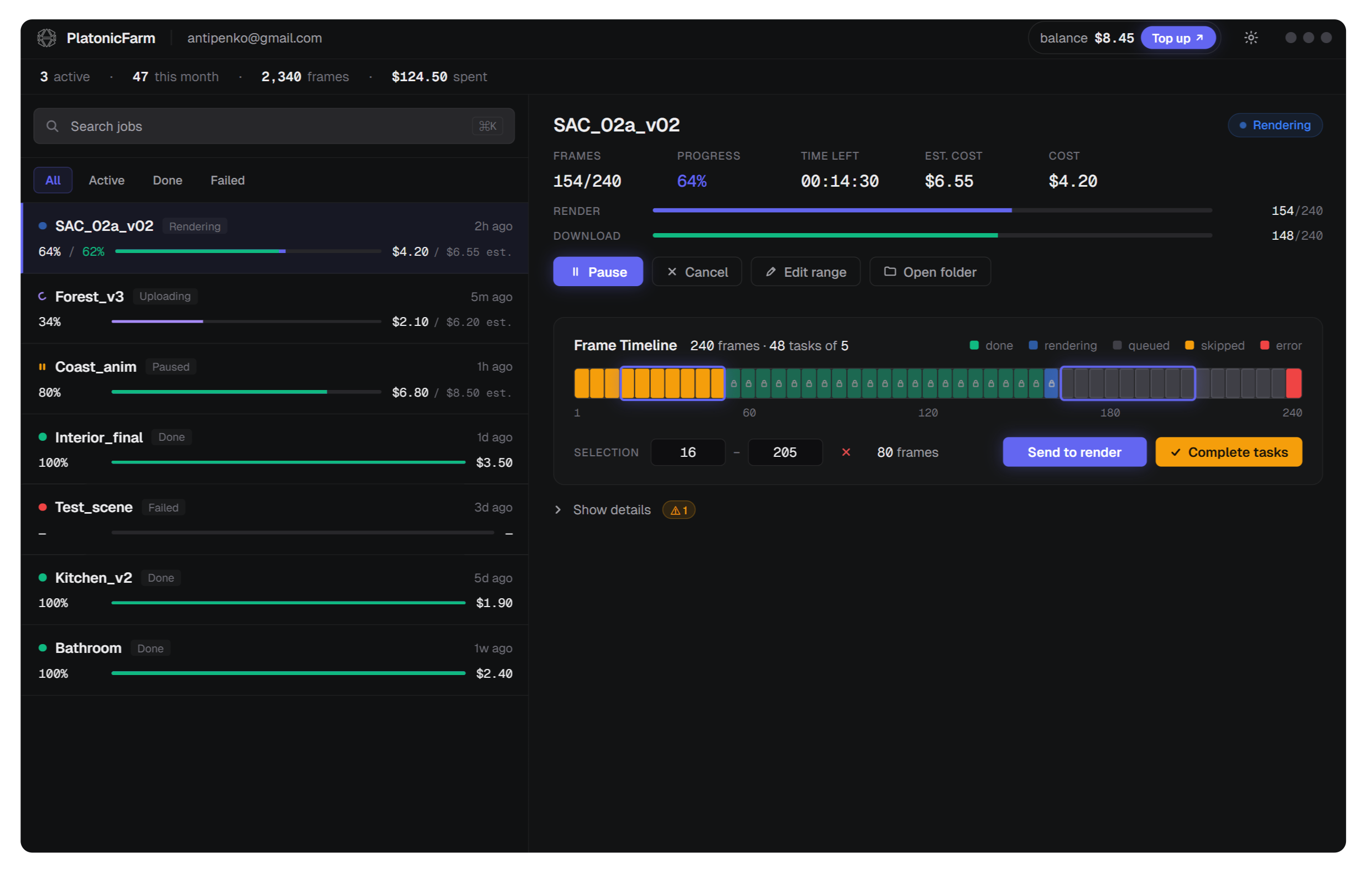 PlatonicFarm client app, dark theme