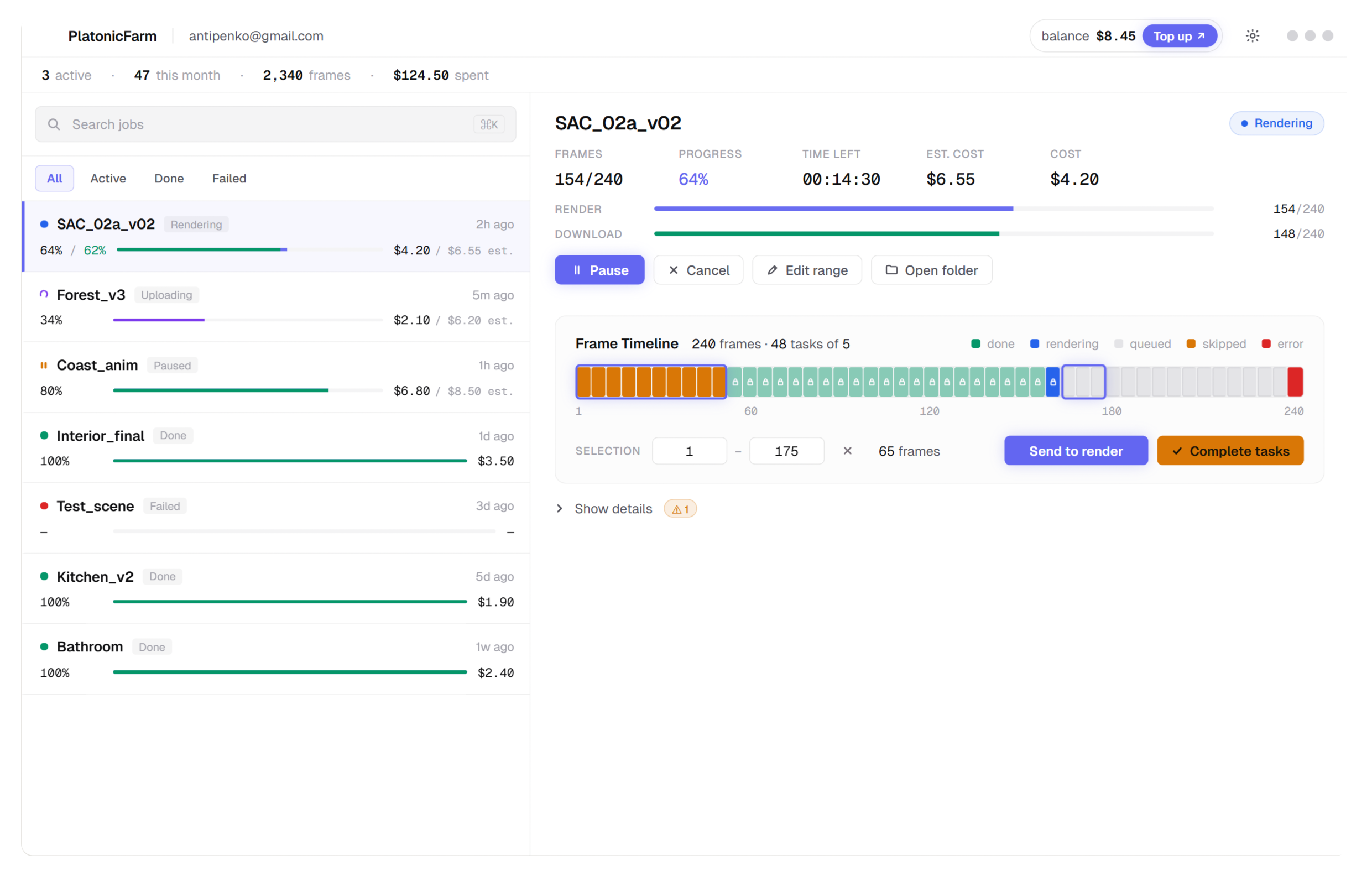 PlatonicFarm client app, light theme
